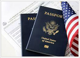 Passport Books and American Flag